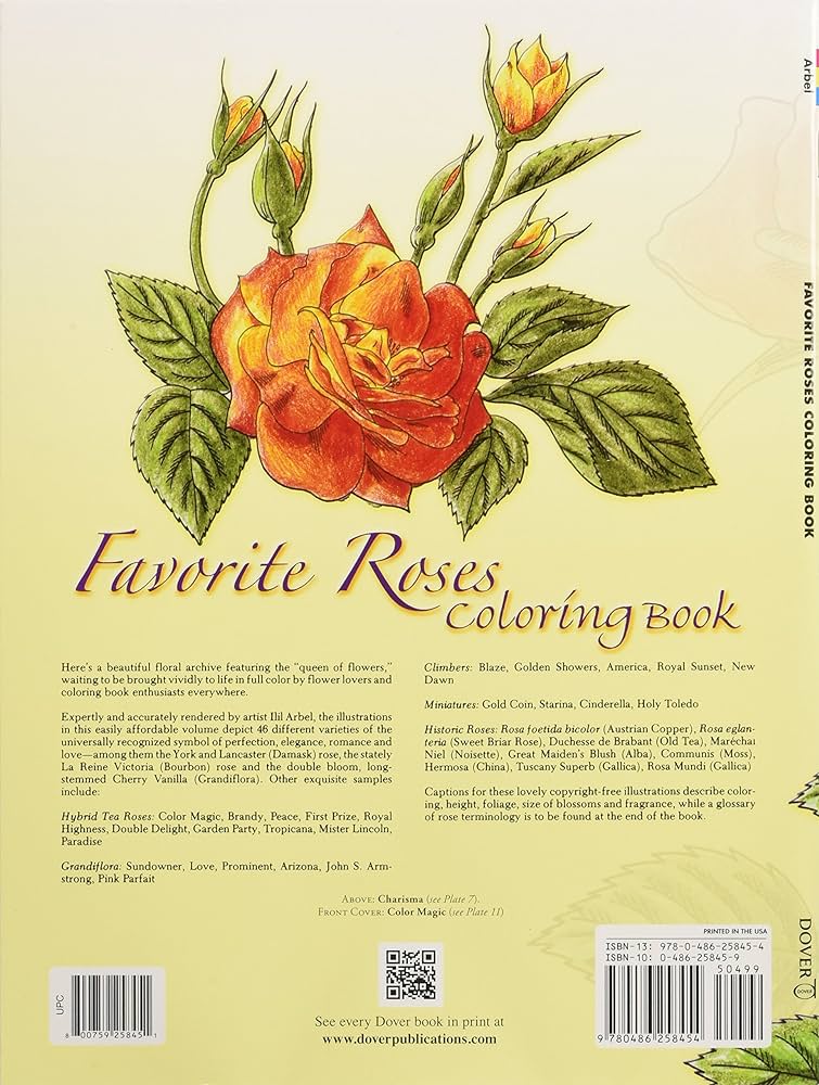 Favorite roses coloring book dover flower coloring books arbel ilil bãcher