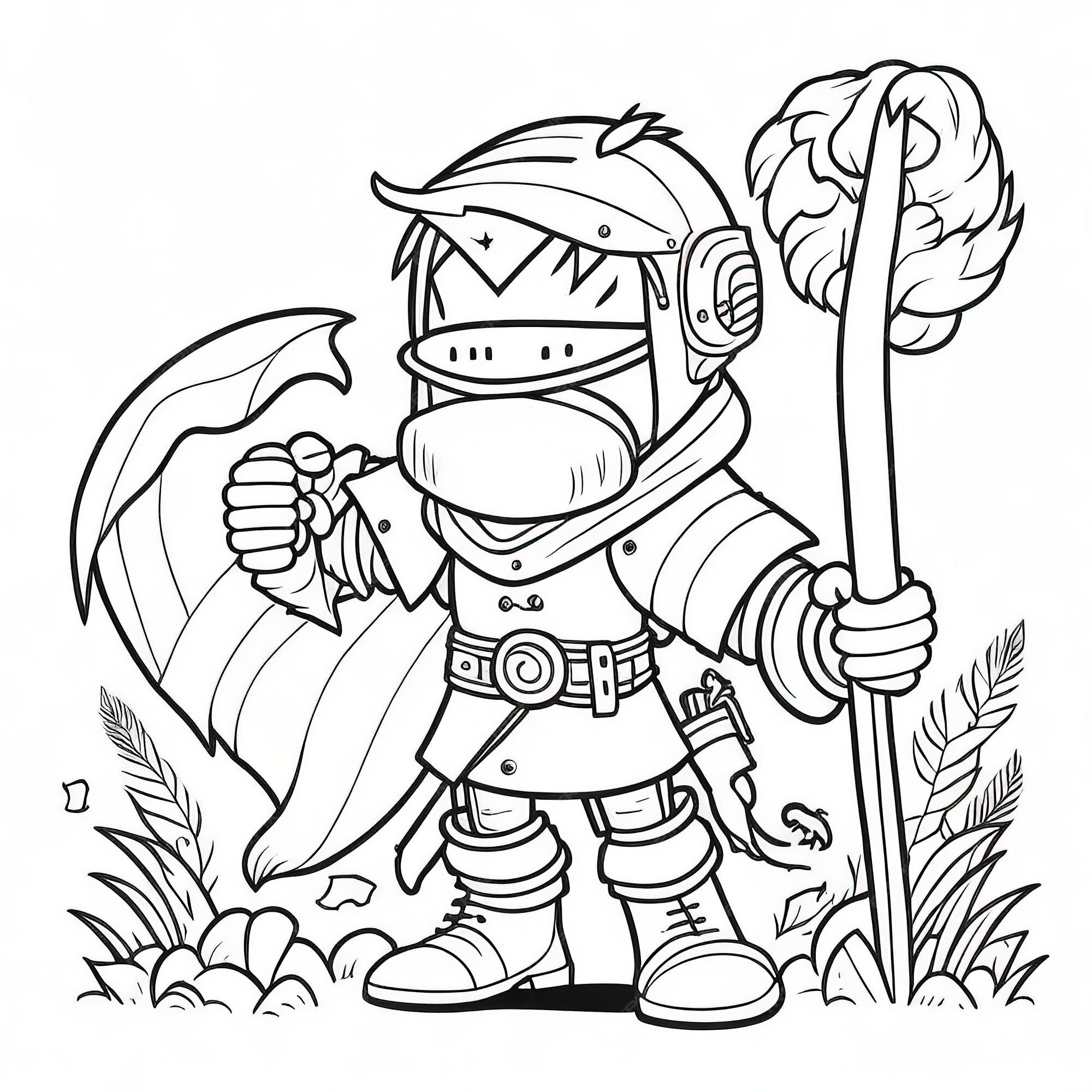 Premium vector brave knight cartoon coloring pages valiant heroes of legend