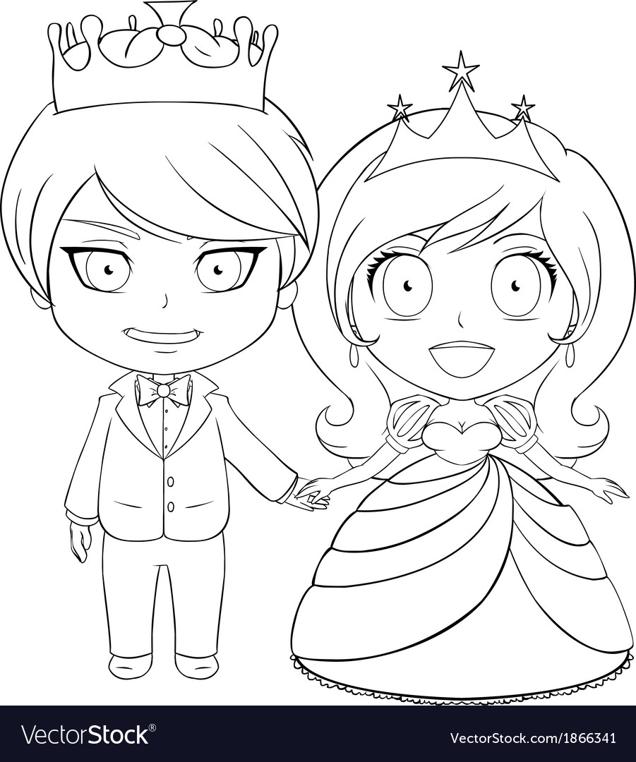 Prince and princess coloring page royalty free vector