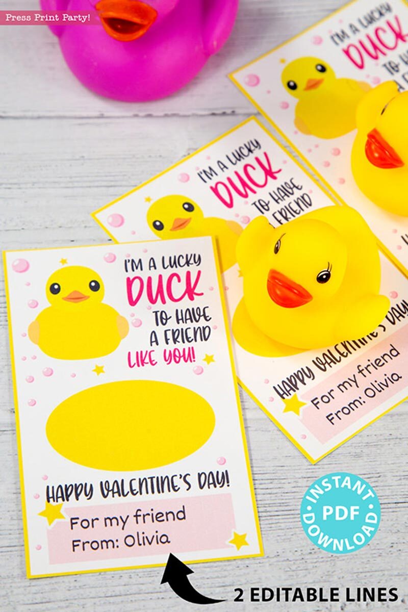 Rubber lucky duck kids valentines day card