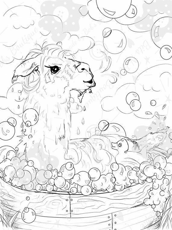 Rubber ducky and alpaca coloring page adult coloring book