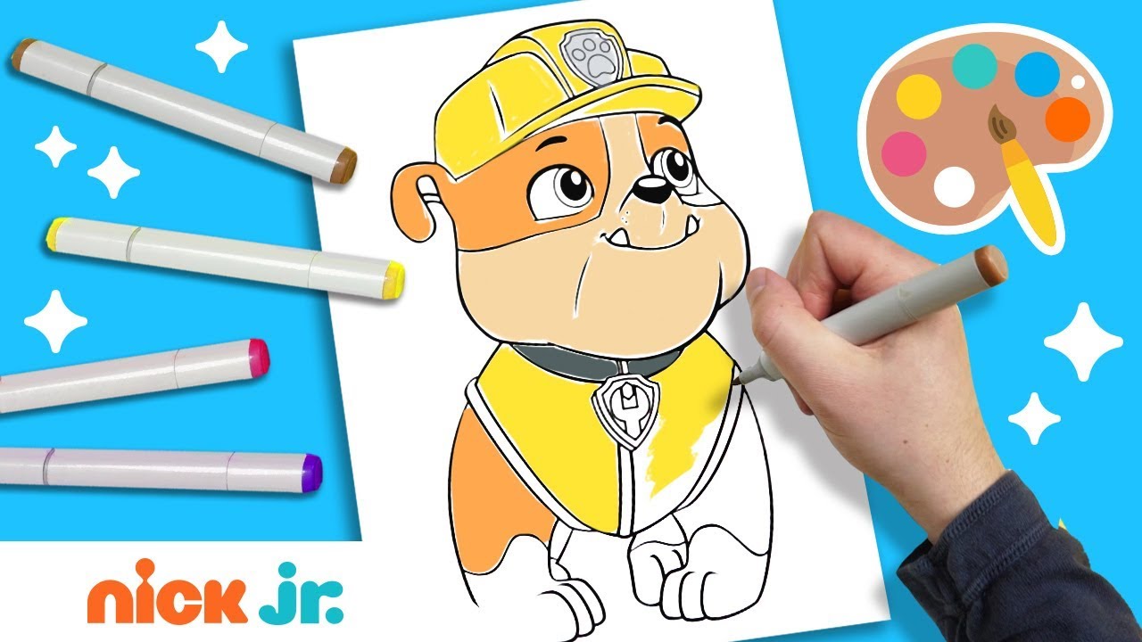 How to color in rubble fro paw patrol ð coloring pages ð stay hoe withe nick jr