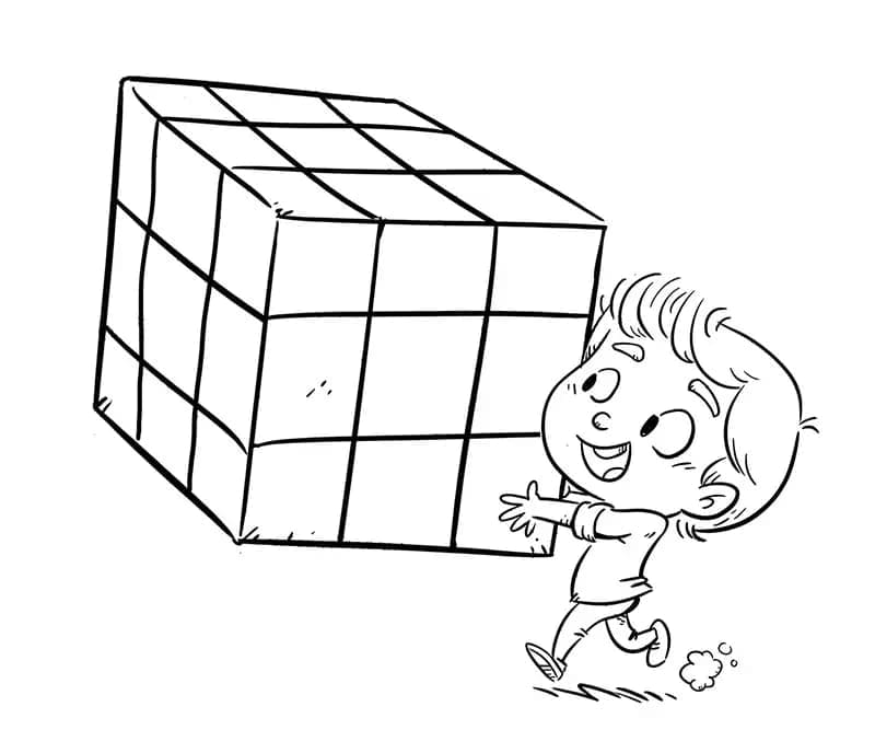 Boy and rubiks cube coloring page