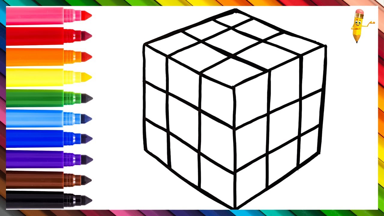 How to draw and color a rubiks cube step by step ððððð drawings for kids