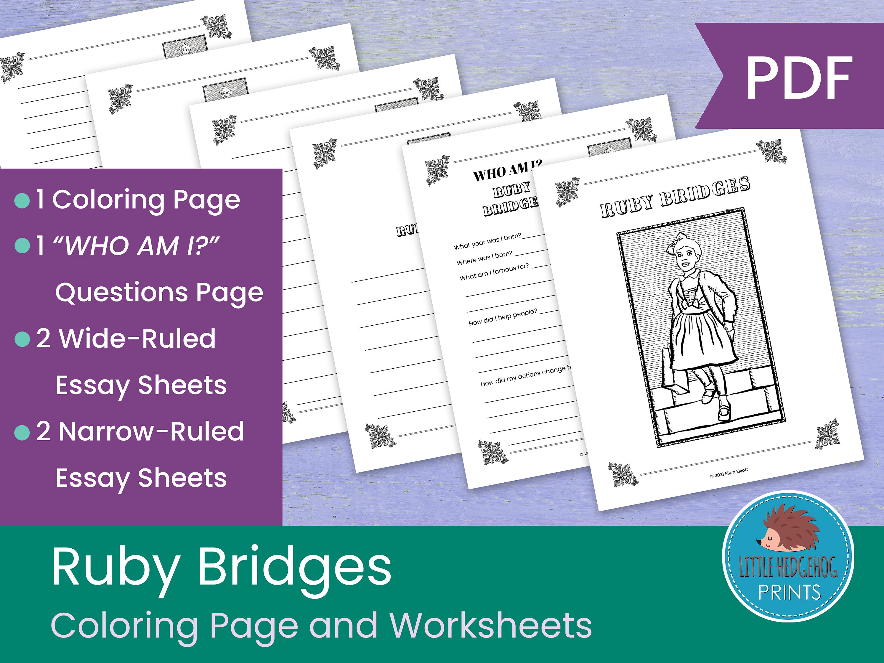 Ruby bridges coloring page and worksheets instant download