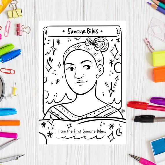 Simone biles coloring page women history month coloring sheet women in history international women day black women printable drawing