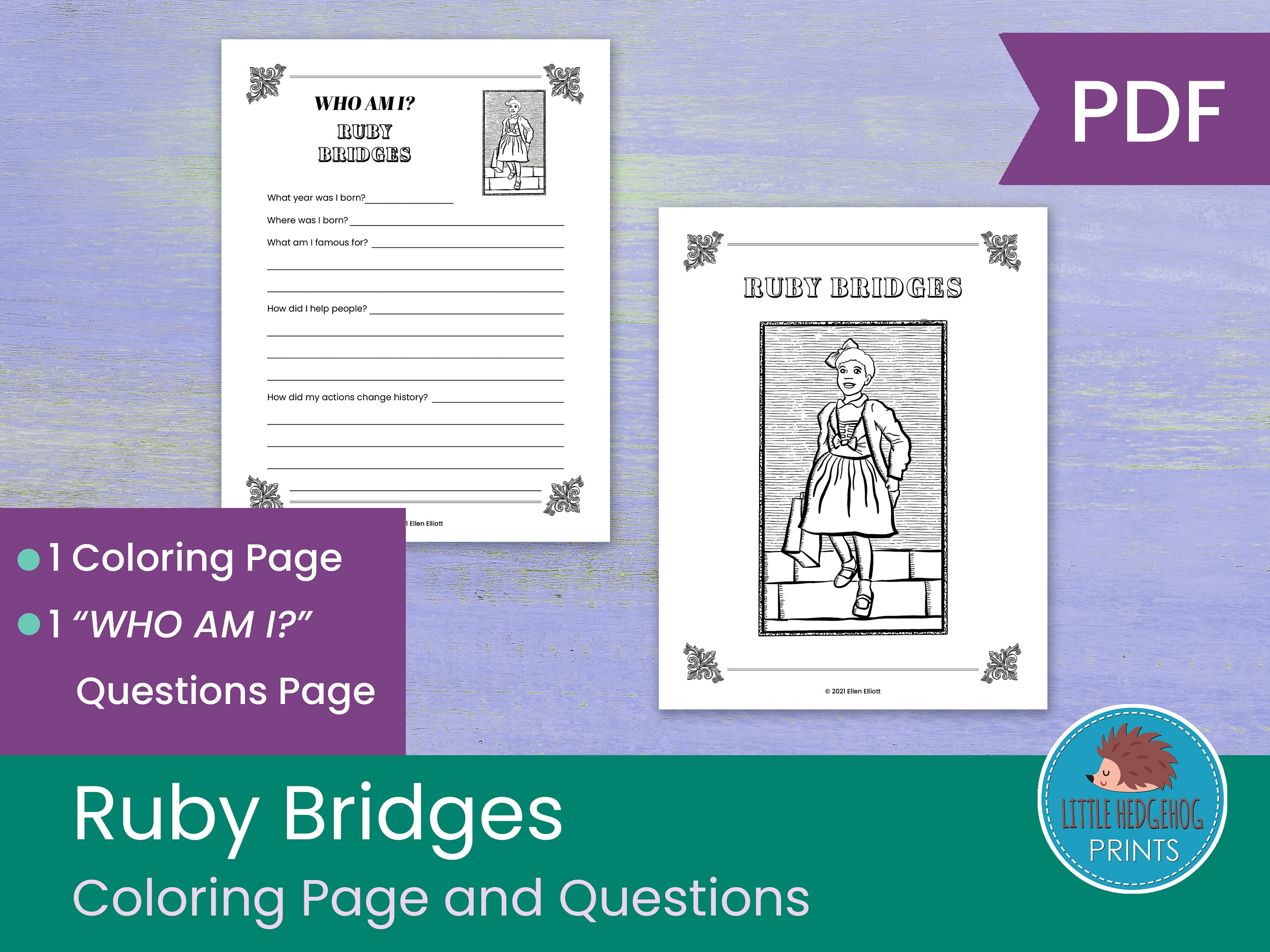 Ruby bridges coloring page and worksheets instant download