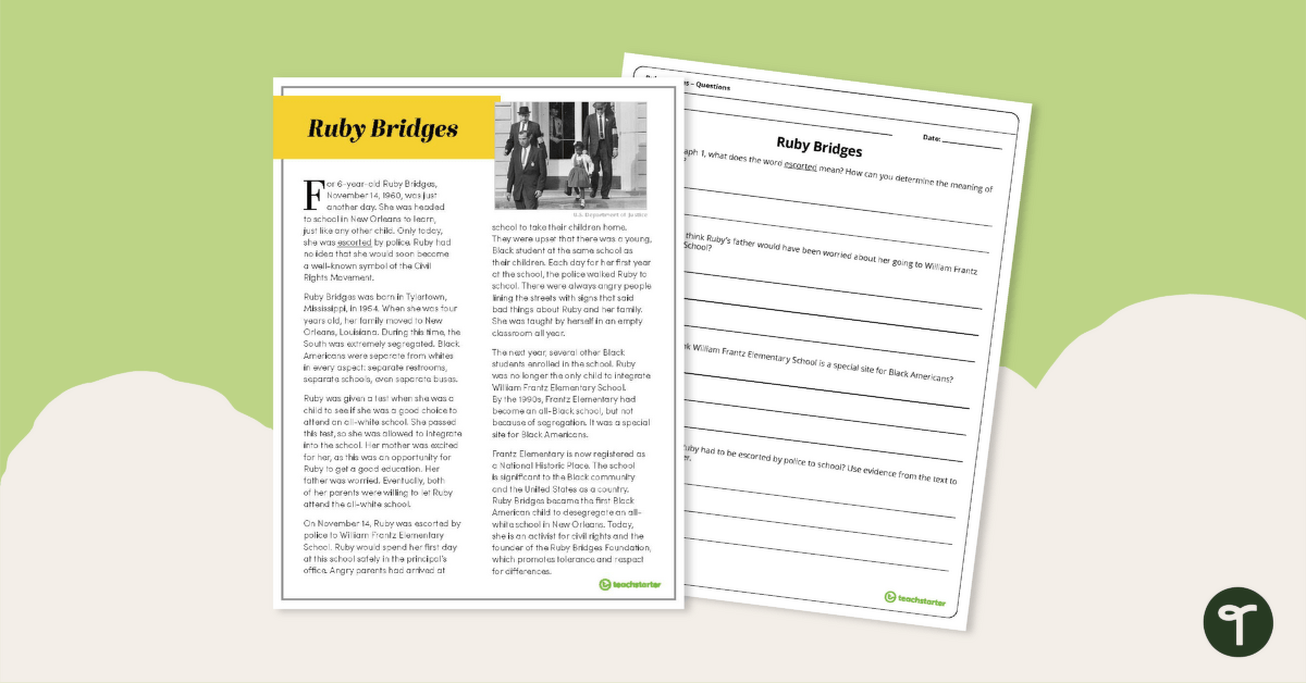 Ruby bridges â prehension task teach starter