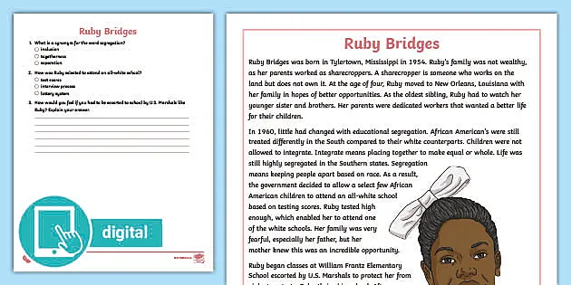 Ruby bridges story pdf reading activity usa