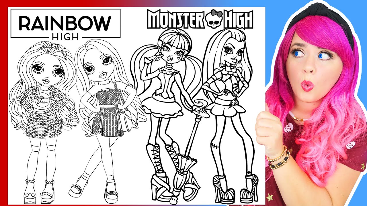 Coloring rainbow high onster high dolls coloring pages draculaura frankie stein bella aaya