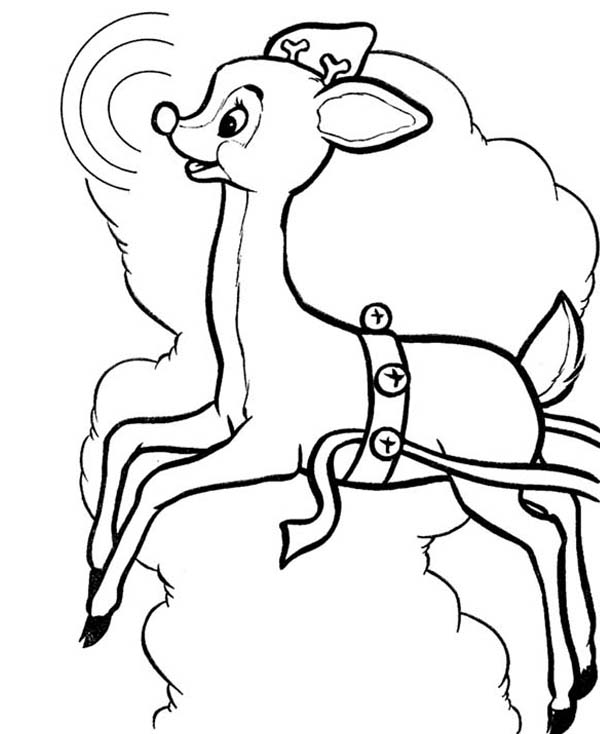 Rudolph the red nosed reindeer flying in the sky coloring page color luna