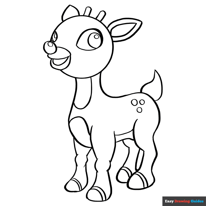 Rudolph the red nose reindeer coloring page easy drawing guides