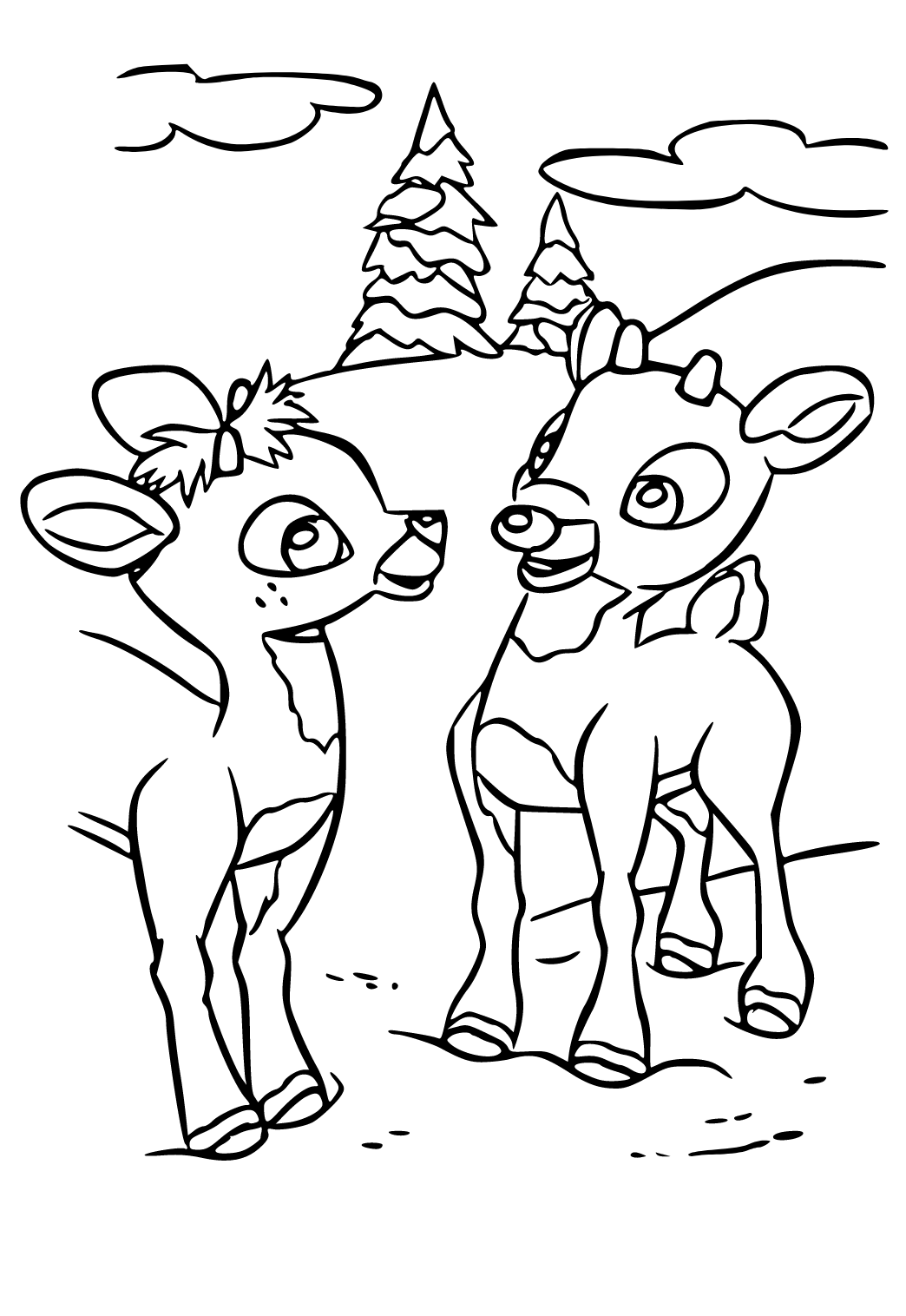 Free printable rudolph forest coloring page for adults and kids