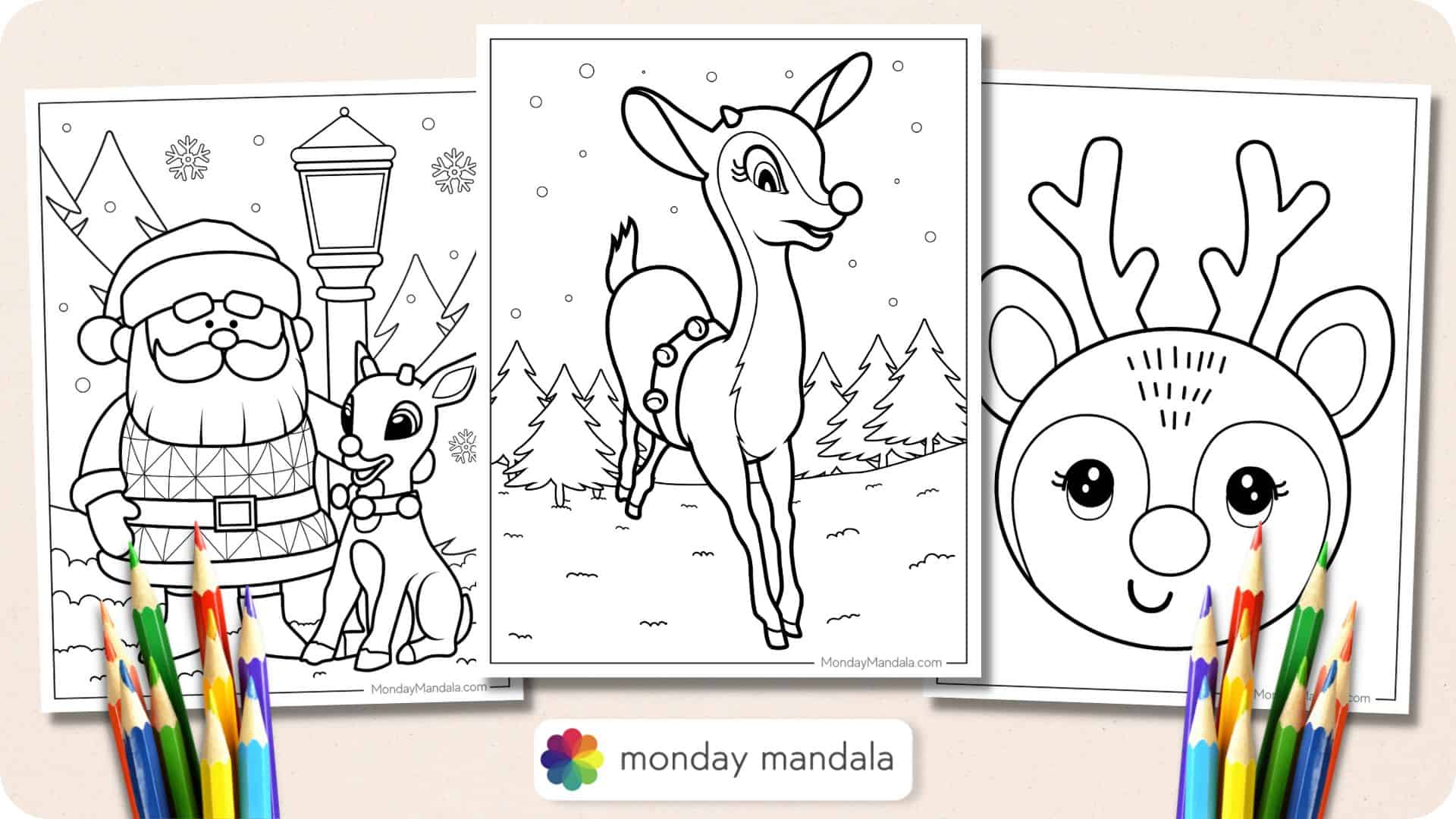 Rudolph coloring pages free pdf printables