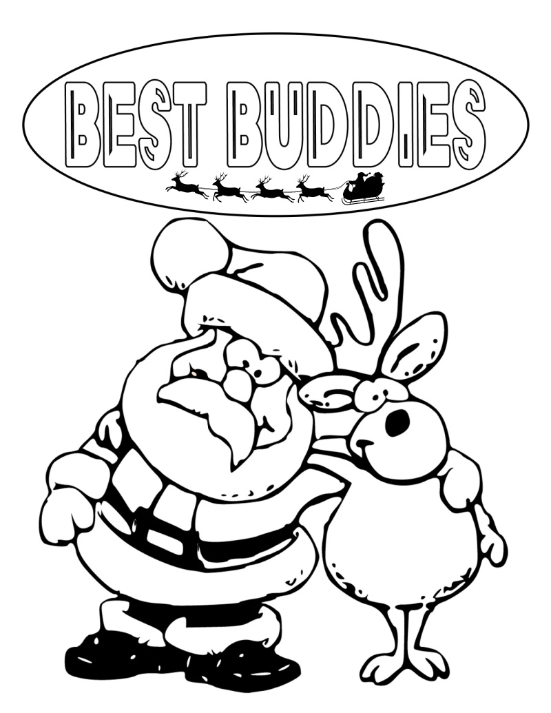 Santa and rudolph christmas buddies coloring page