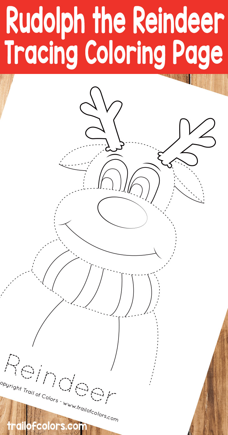 Rudolph the reindeer tracing coloring page