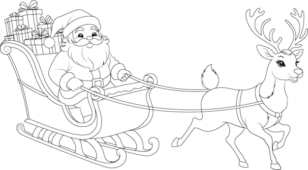 Premium vector coloring page reindeer pulling santas sleigh through the night sky