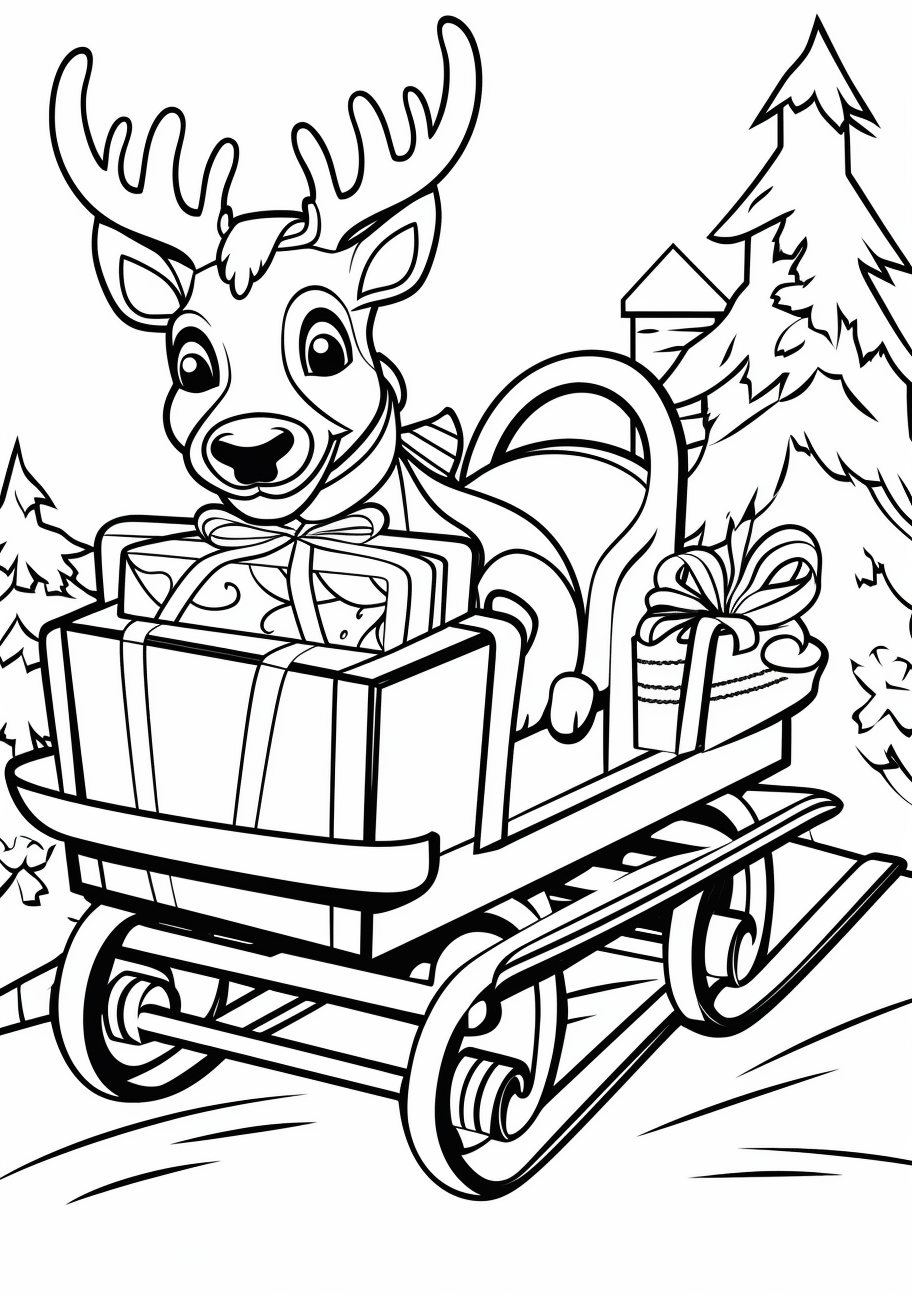 Friendly reindeer pulling the christmas