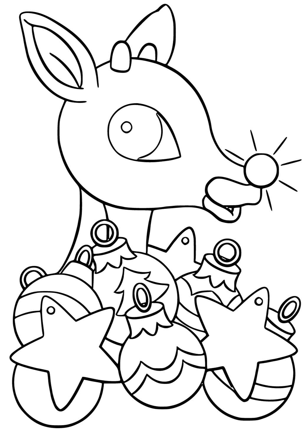 Free printable rudolph the red nosed reindeer decorations coloring page for adults and kids