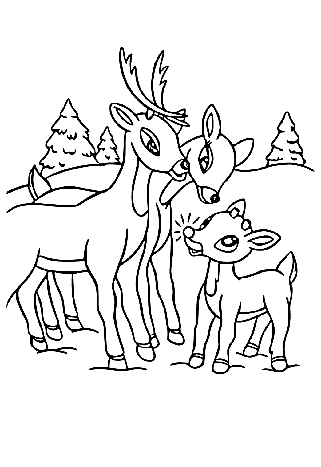 Free printable rudolph the red nosed reindeer family coloring page for adults and kids