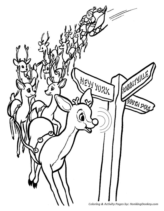 Rudolph the red nose reindeer coloring page