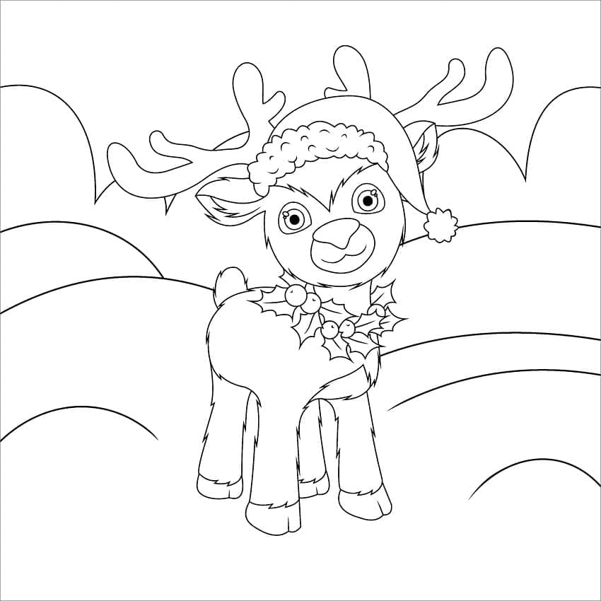 Cute reindeer on christmas coloring page