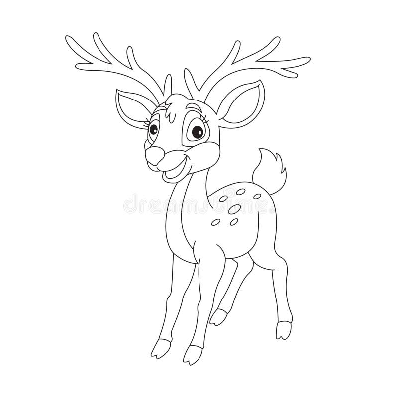 Cute deer coloring page for kids animal outline reindeer coloring book cartoon vector illustration stock vector