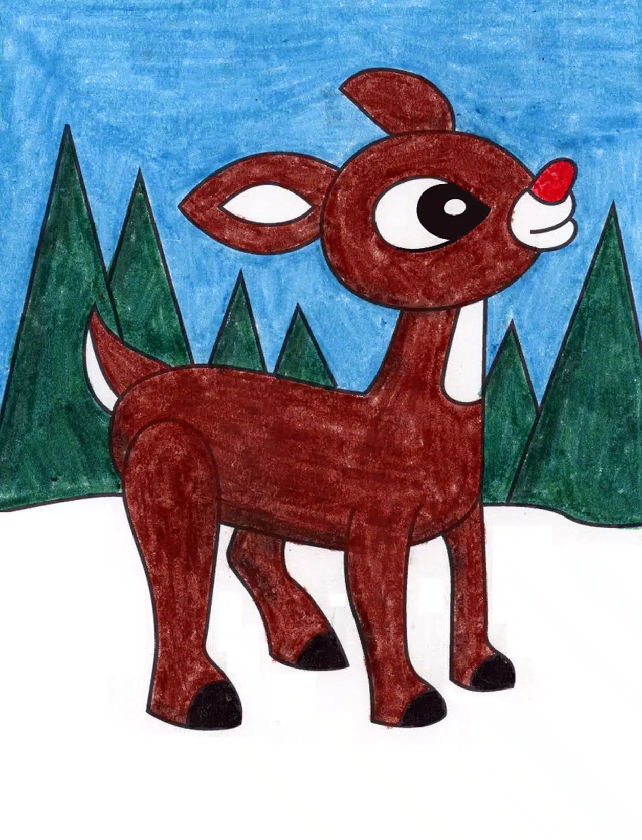 Easy how to draw a reindeer tutorial video and coloring page