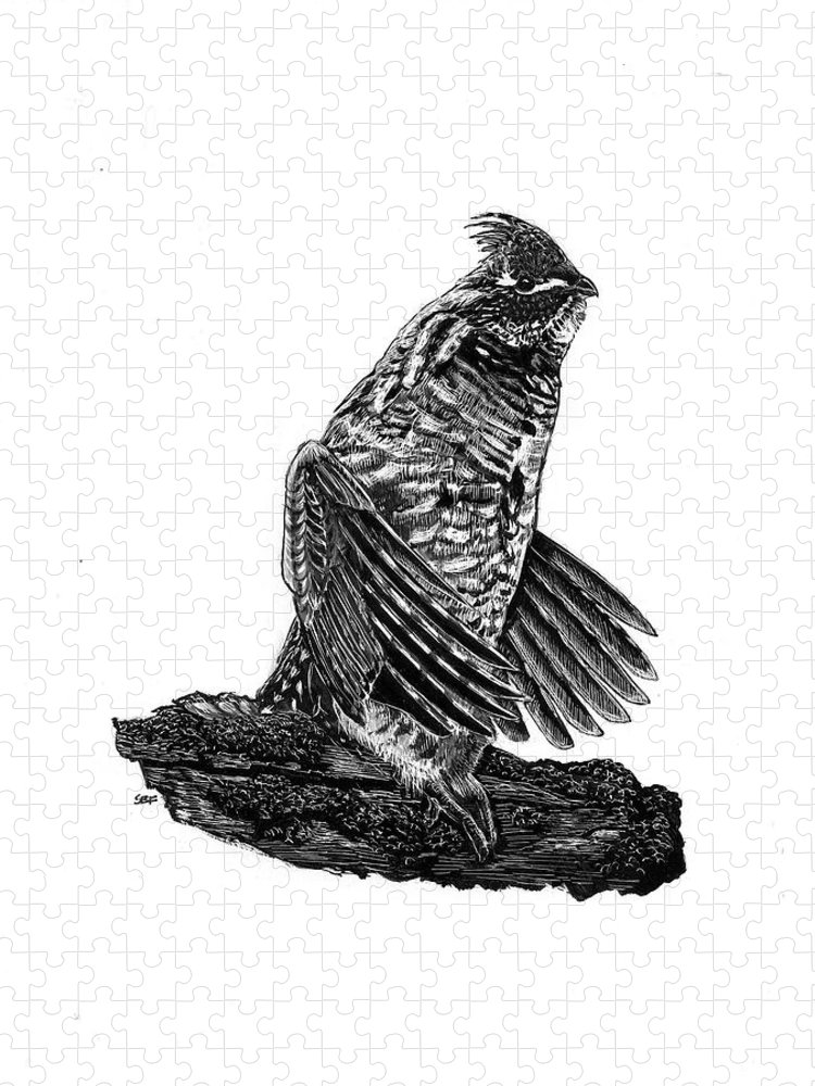 Drumming ruffed grouse jigsaw puzzle by shawneen finnegan