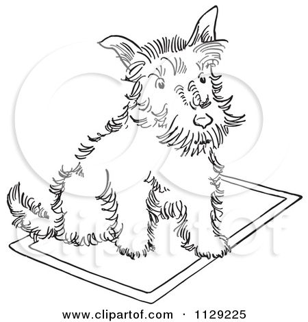 Cartoon clipart of an outlined scottie dog on a rug