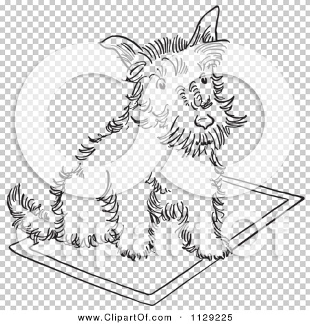 Cartoon clipart of an outlined scottie dog on a rug