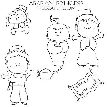 Arabian princess clip art with genie and magic carpet