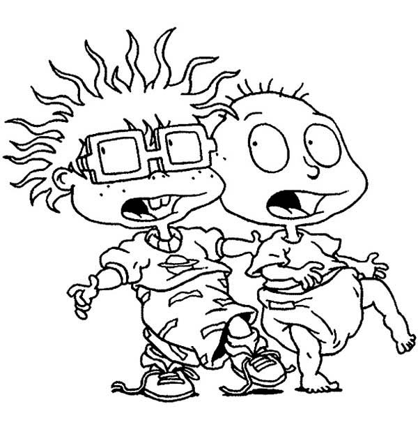 Tommy and chuckie walk slowly without sound in rugrats coloring page cartoon coloring pages dog coloring book cute coloring pages