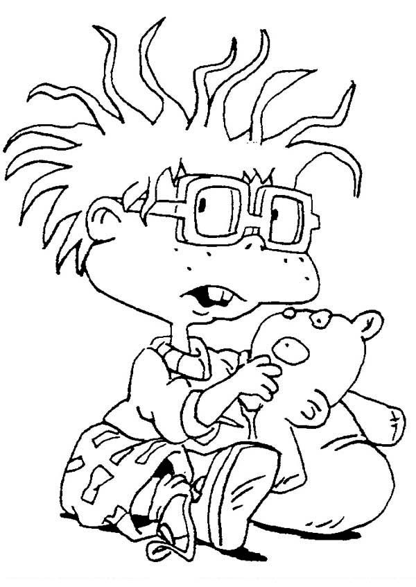 Chuckie play with teddy bear in rugrats coloring page cartoon coloring pages disney coloring pages coloring pages