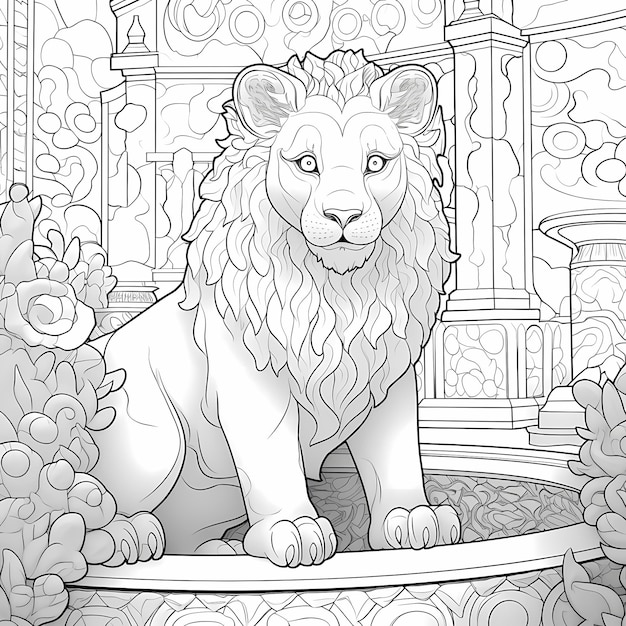 Premium ai image roar and rumble fun cartoon lion and bear coloring page for kids