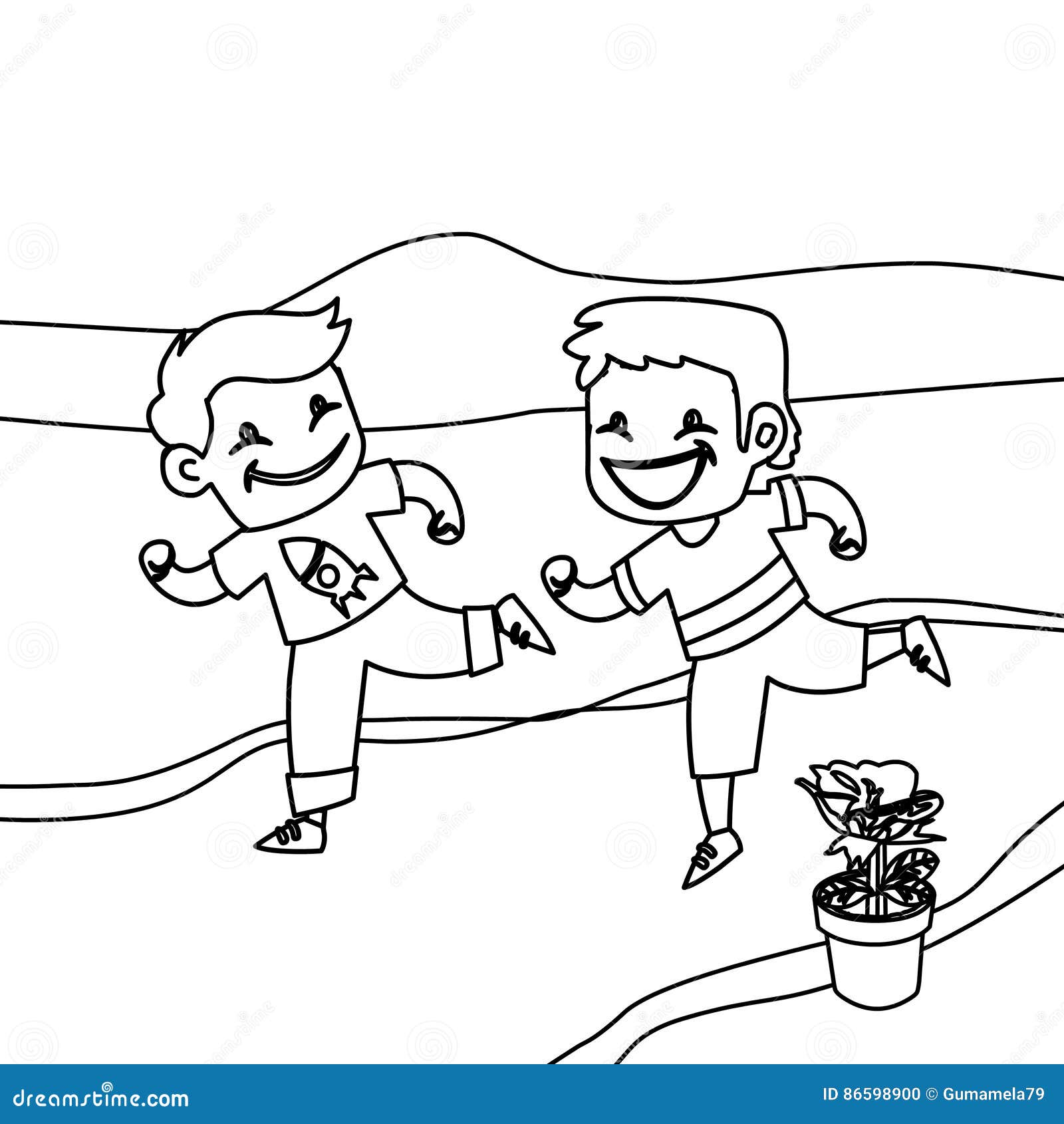 Children running coloring page stock illustration