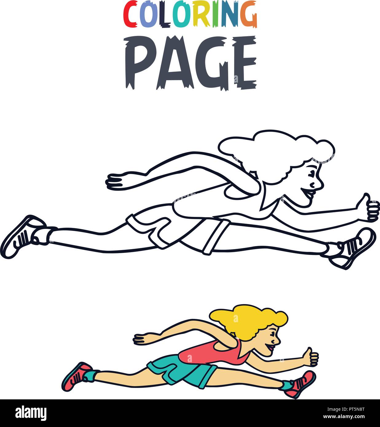 Coloring page with woman running cartoon stock vector image art