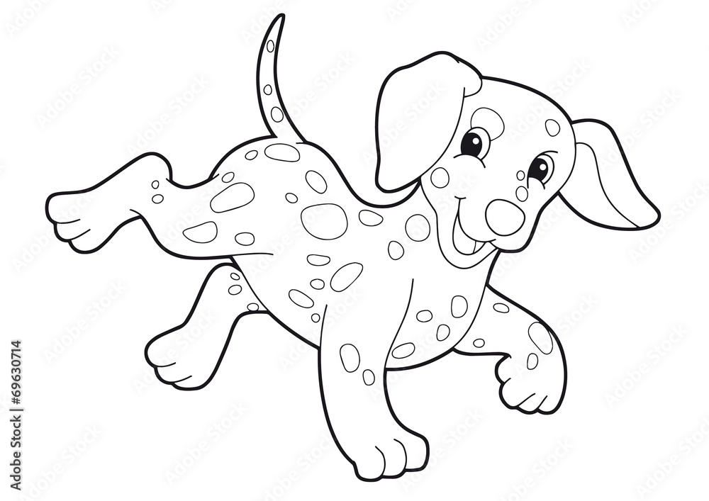 Cartoon coloring page with a happy dog running