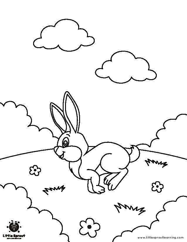 Running bunny coloring page little sprout art