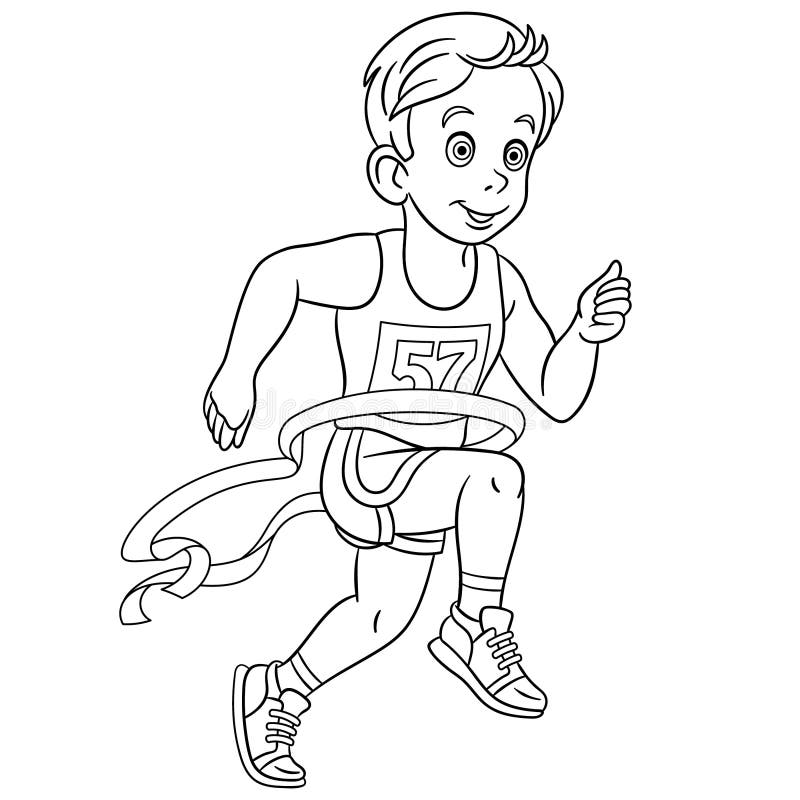 Coloring page with runner run marathon winner stock vector