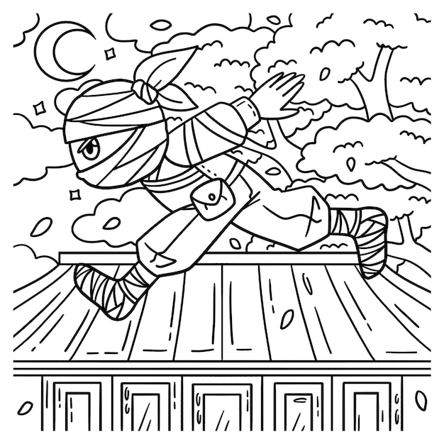 Premium vector a cute and funny coloring page of a ninja running provides hours of coloring fun for children color this page is very easy suitable for little kids and toddlers