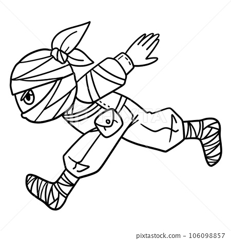 Ninja running isolated coloring page for kids