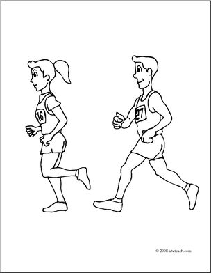Clip art kids running a race coloring page i