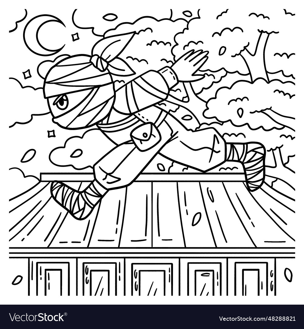 Ninja running coloring page for kids royalty free vector