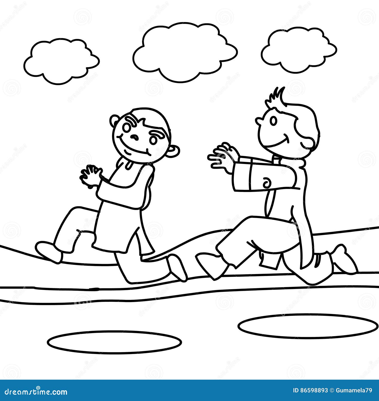 Children running coloring page stock illustration