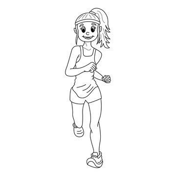 Premium vector cartoon running girl for coloring page