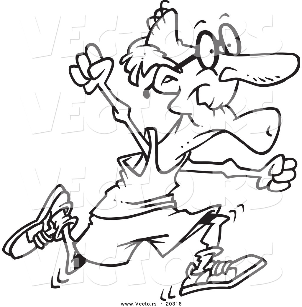 R of a cartoon fit senior man running