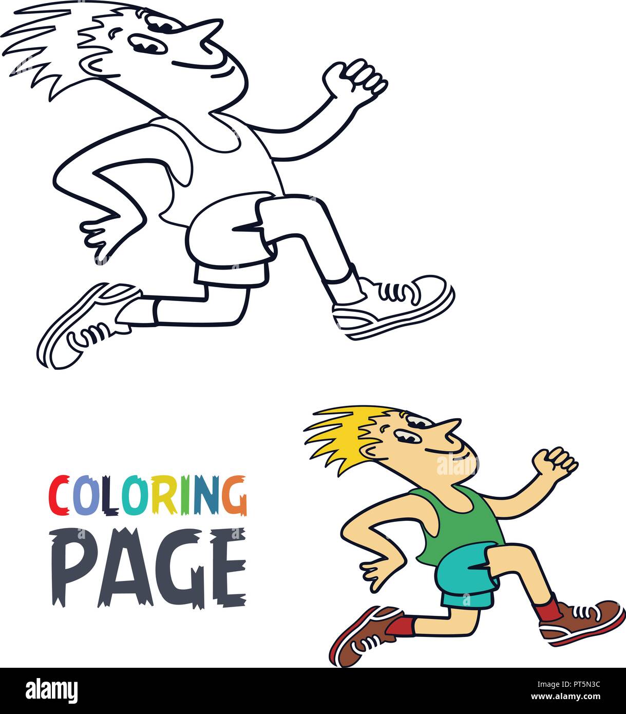 Coloring page with running man cartoon stock vector image art