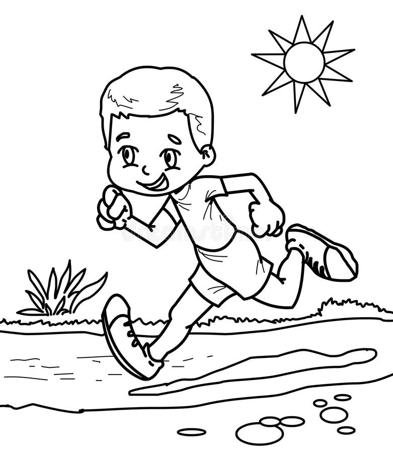 Boy running coloring page stock illustration illustration of icon
