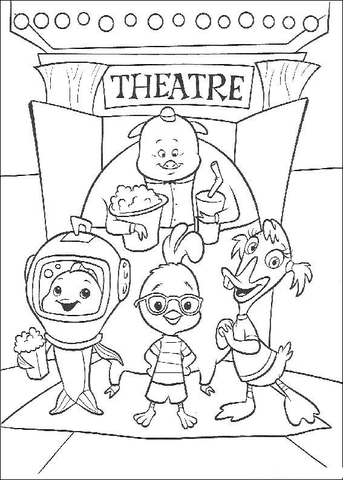 Chicken little abbey runt and fish out of the water in a theatre coloring page free printable coloring pages